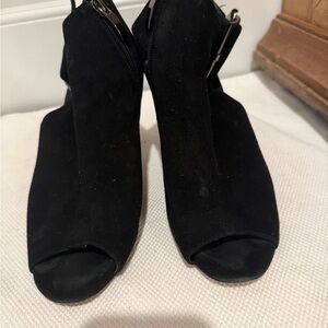 Van Eli Black Suede Open Toe Heeled Ankle Boots